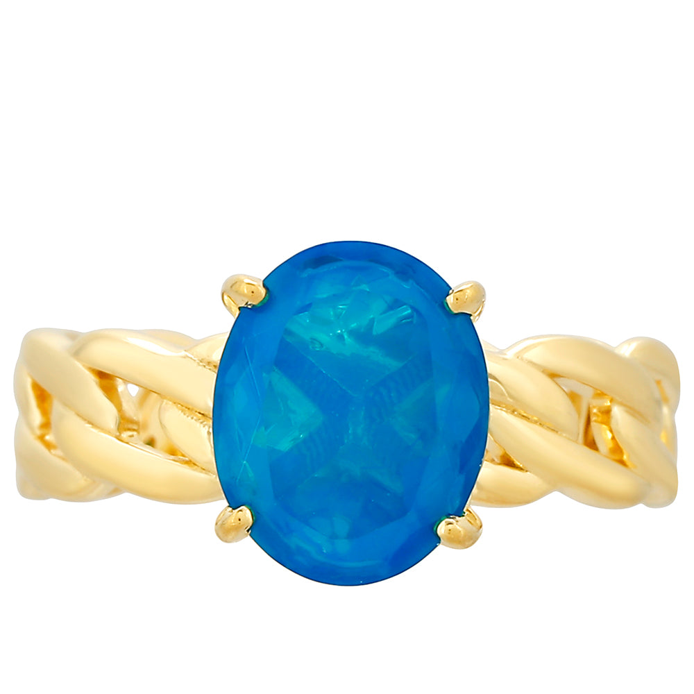 Anel de Prata com Banho de Ouro com Opala Azul Paraib da Etiópia  Contraste: Cabeca de Veado (800) 1 