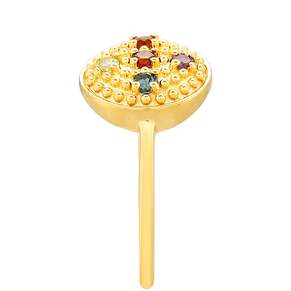 Anel de Prata com Banho de Ouro com Ametista e Citrino Madeira