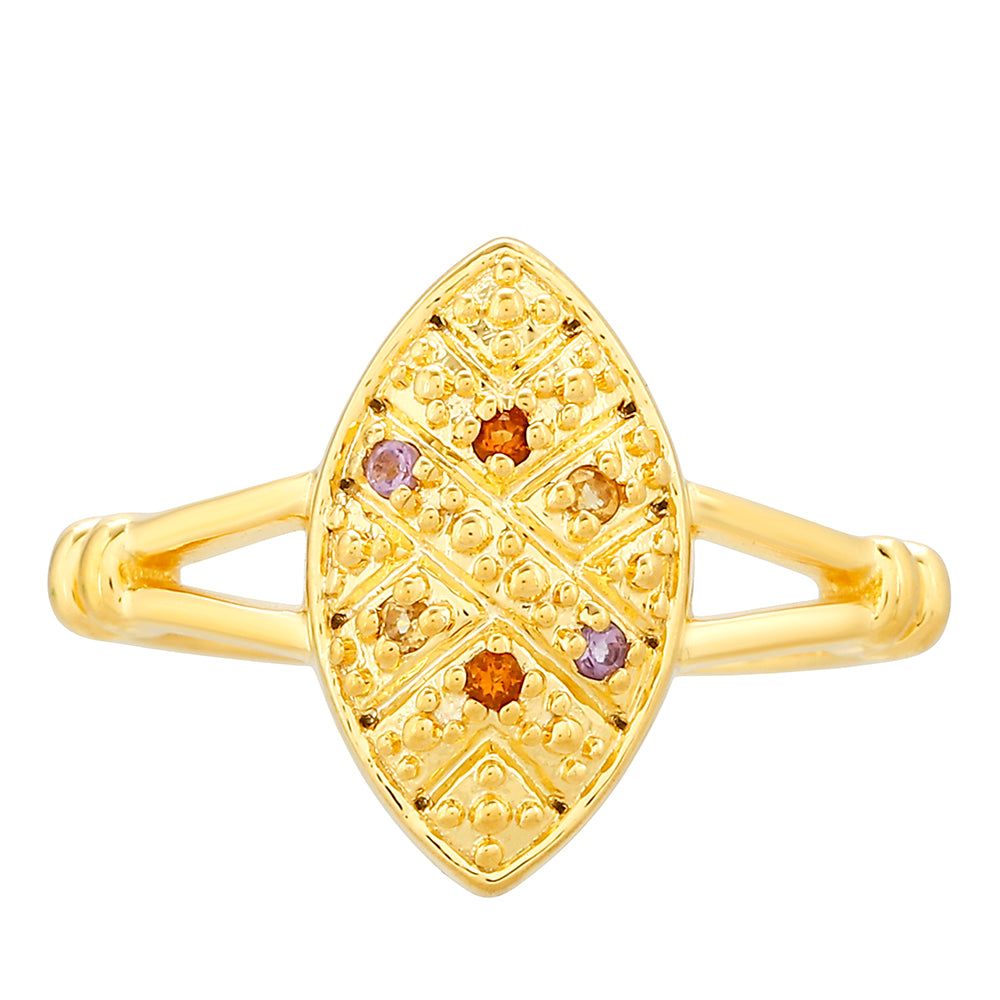 Anel de Prata com Banho de Ouro com Ametista e Citrino Madeira