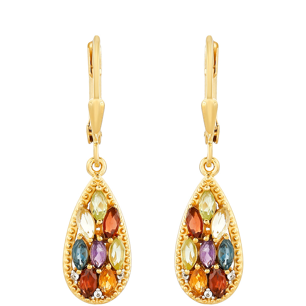 Brincos de Prata com Banho de Ouro com Ametista e Citrino