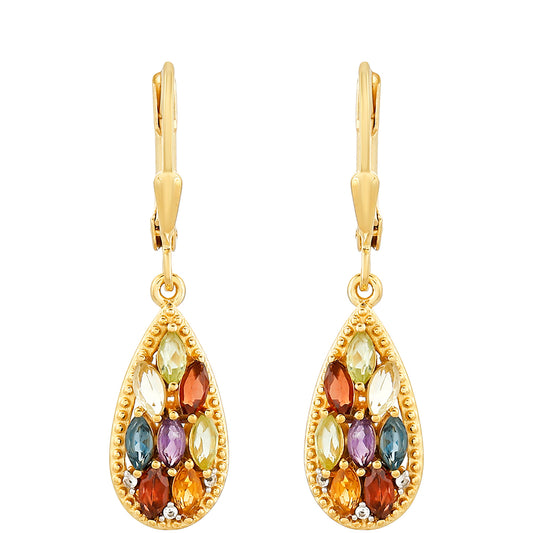 Brincos de Prata com Banho de Ouro com Ametista e Citrino