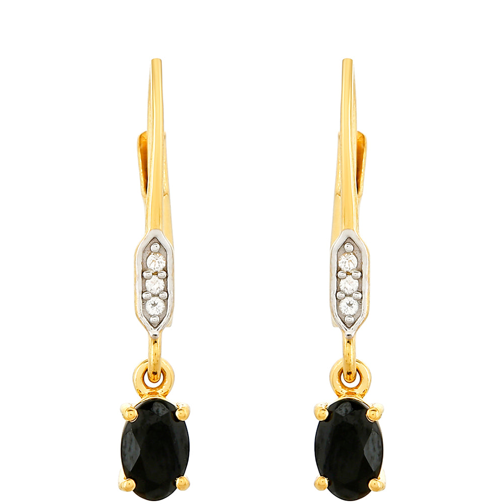 Brincos de Prata com Banho de Ouro com Turmalina Preta e Topázio Branco