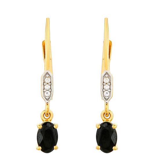 Brincos de Prata com Banho de Ouro com Turmalina Preta e Topázio Branco