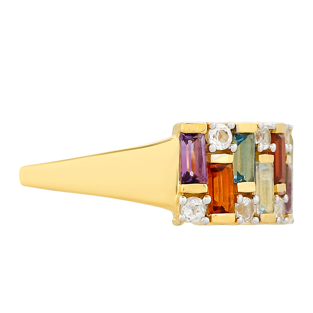 Anel de Prata com Banho de Ouro com Ametista e Citrino  Contraste: Cabeca de Veado (800)