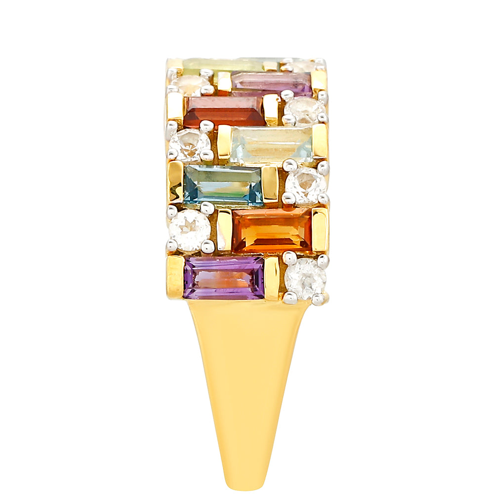 Anel de Prata com Banho de Ouro com Ametista e Citrino  Contraste: Cabeca de Veado (800)