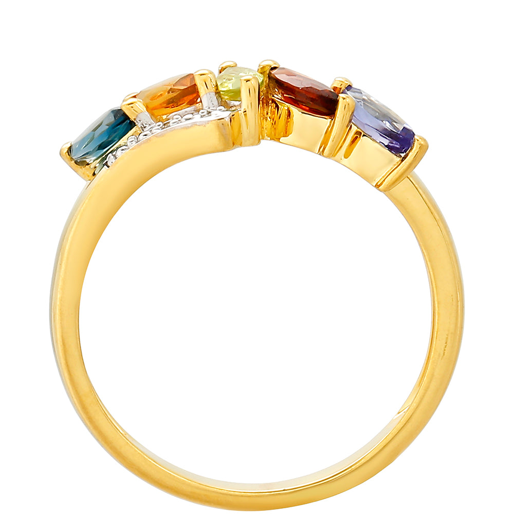 Anel de Prata com Banho de Ouro com Tanzanite e Citrino 4 