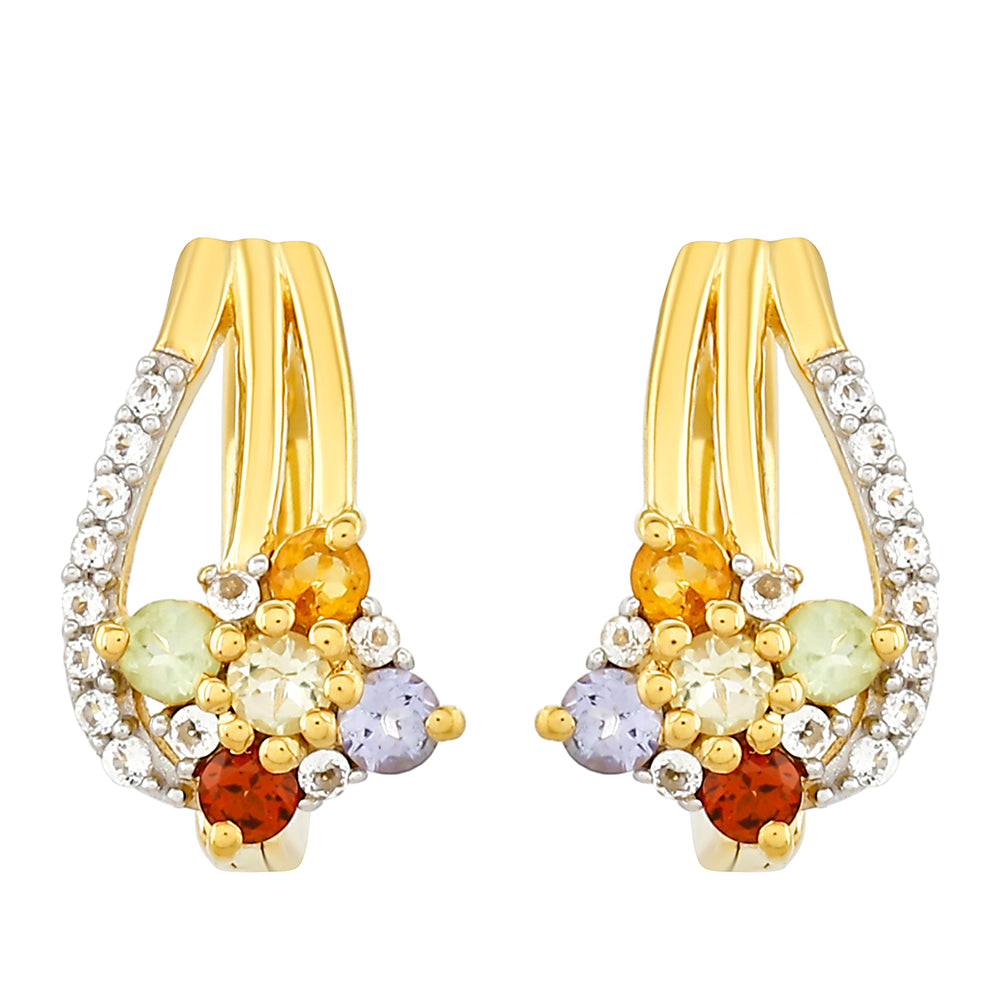 Brincos de Prata com Banho de Ouro com Tanzanite e Citrino 1 