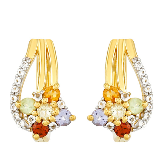 Brincos de Prata com Banho de Ouro com Tanzanite e Citrino