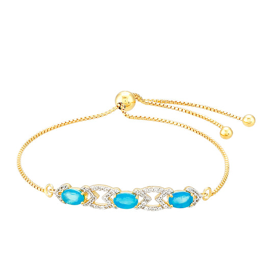 Pulseira de Prata com Banho de Ouro com Opala Azul Paraib da Etiópia e Topázio Branco  Contraste: Cabeca de Veado (800)