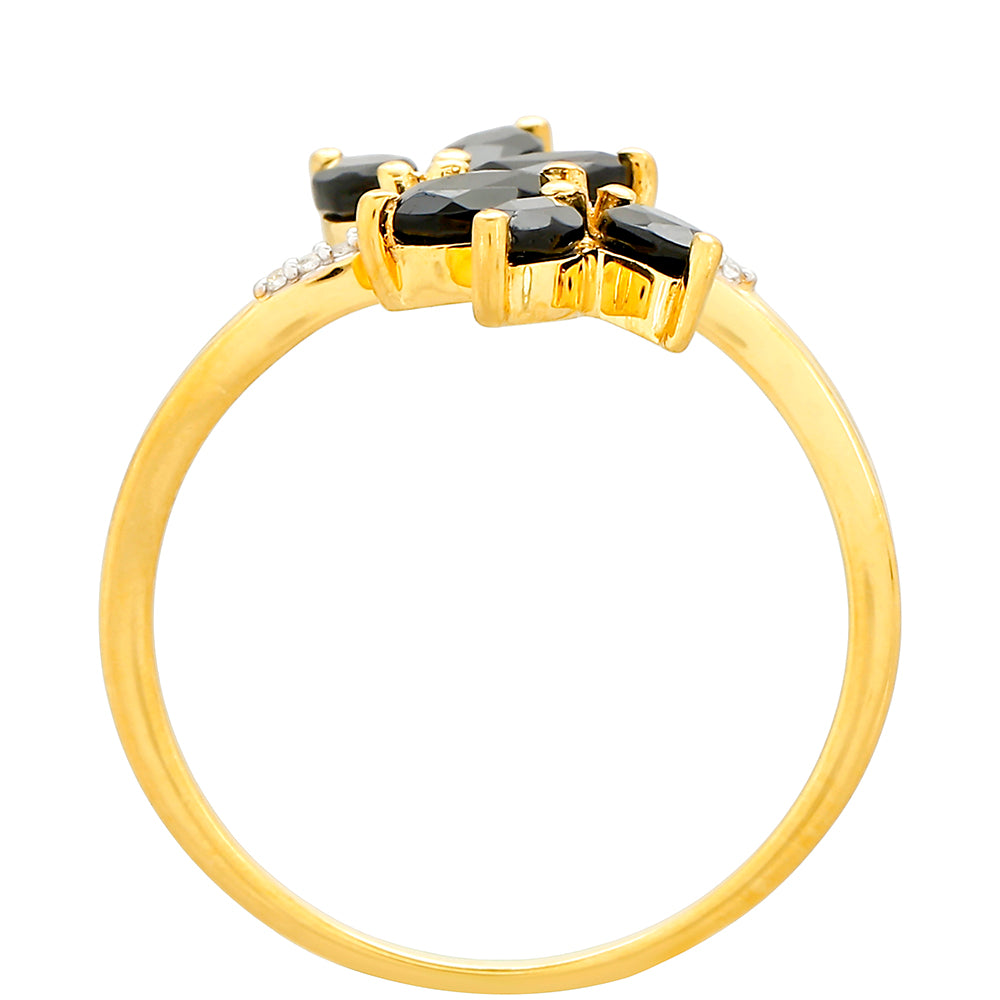 Anel de Prata com Banho de Ouro com Turmalina Preta e Topázio Branco 4 