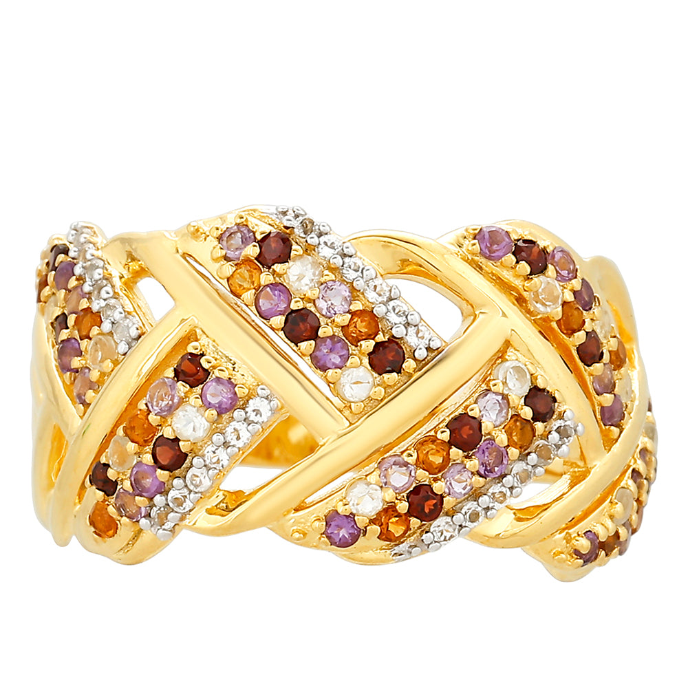 Anel de Prata com Banho de Ouro com Ametista e Citrino Madeira  Contraste: Cabeca de Veado (800) 1 