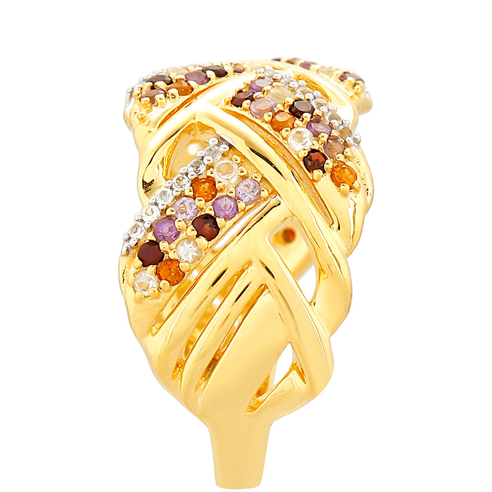 Anel de Prata com Banho de Ouro com Ametista e Citrino Madeira  Contraste: Cabeca de Veado (800) 3 