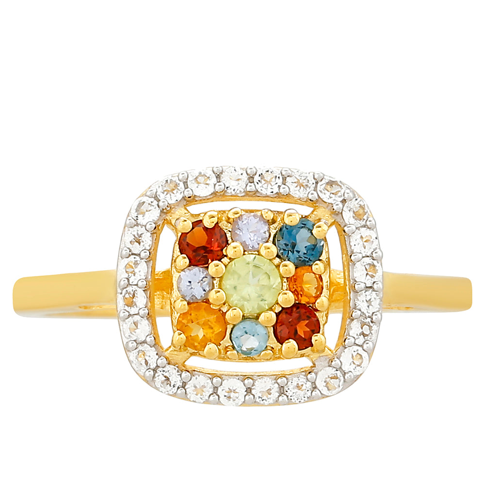 Anel de Prata com Banho de Ouro com Tanzanite e Citrino Madeira