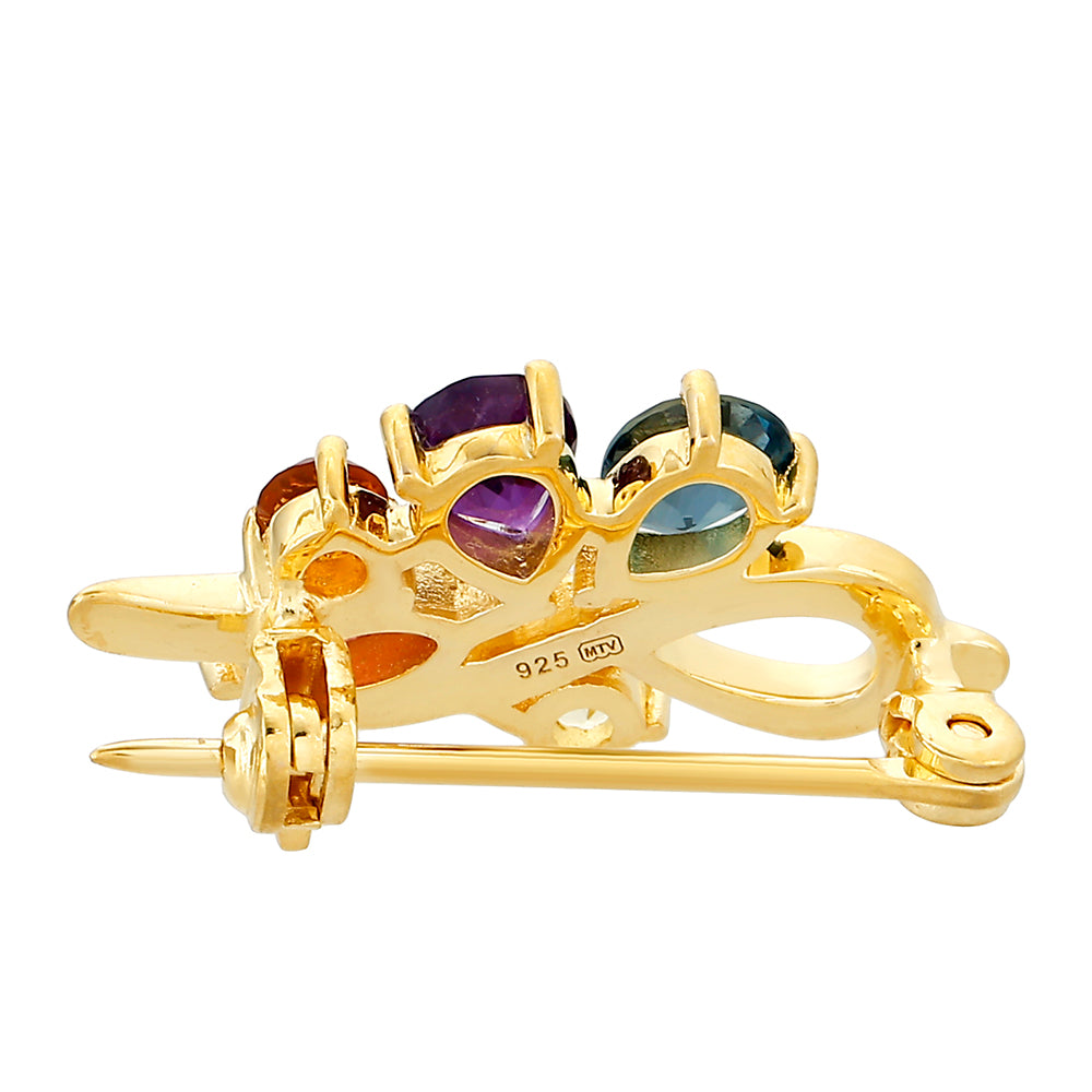 Alfinete de Prata com Banho de Ouro com Ametista e Citrino Madeira 2 