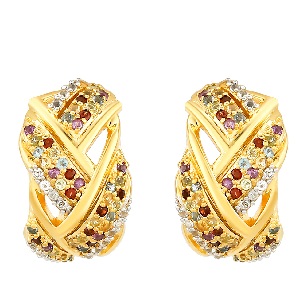 Brincos de Prata com Banho de Ouro com Ametista e Citrino  Contraste: Cabeca de Veado (800) 1 