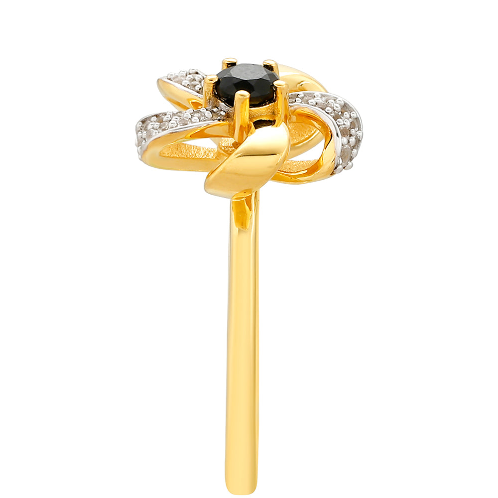 Anel de Prata com Banho de Ouro com Turmalina Preta e Topázio Branco 3 