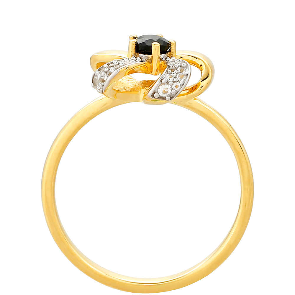 Anel de Prata com Banho de Ouro com Turmalina Preta e Topázio Branco 4 