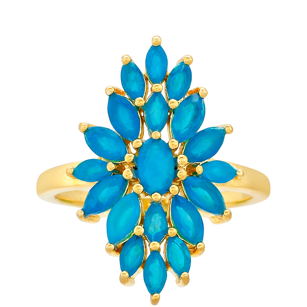 Anel de Prata com Banho de Ouro com Opala Azul Paraib da Etiópia  Contraste: Cabeca de Veado (800) 1 
