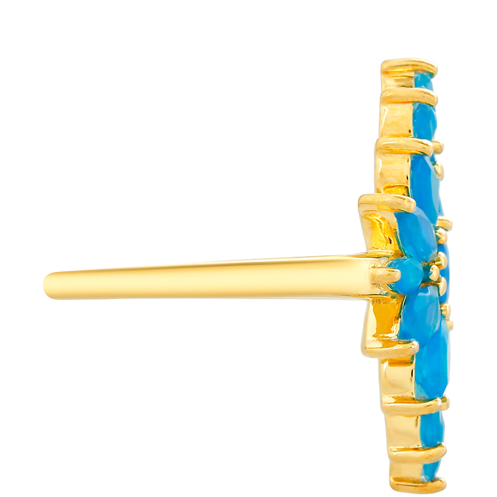 Anel de Prata com Banho de Ouro com Opala Azul Paraib da Etiópia  Contraste: Cabeca de Veado (800)
