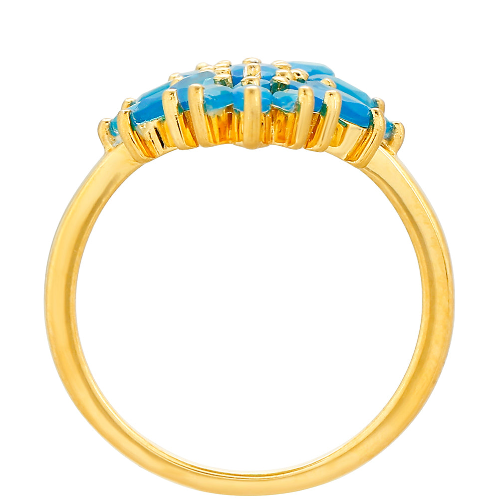 Anel de Prata com Banho de Ouro com Opala Azul Paraib da Etiópia  Contraste: Cabeca de Veado (800)