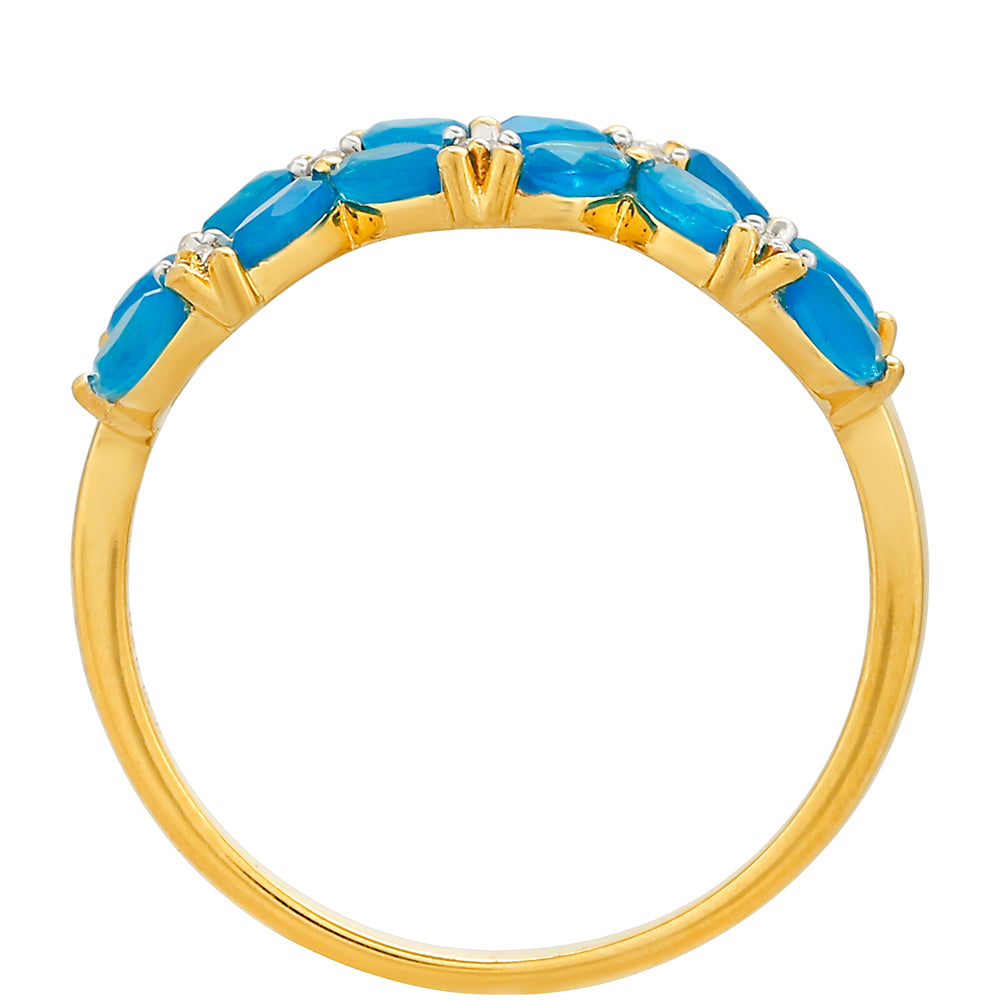 Anel de Prata com Banho de Ouro com Opala Azul Paraib da Etiópia e Topázio Branco