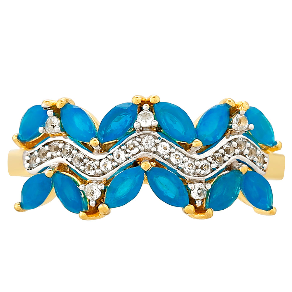 Anel de Prata com Banho de Ouro com Opala Azul Paraib da Etiópia e Topázio Branco 1 