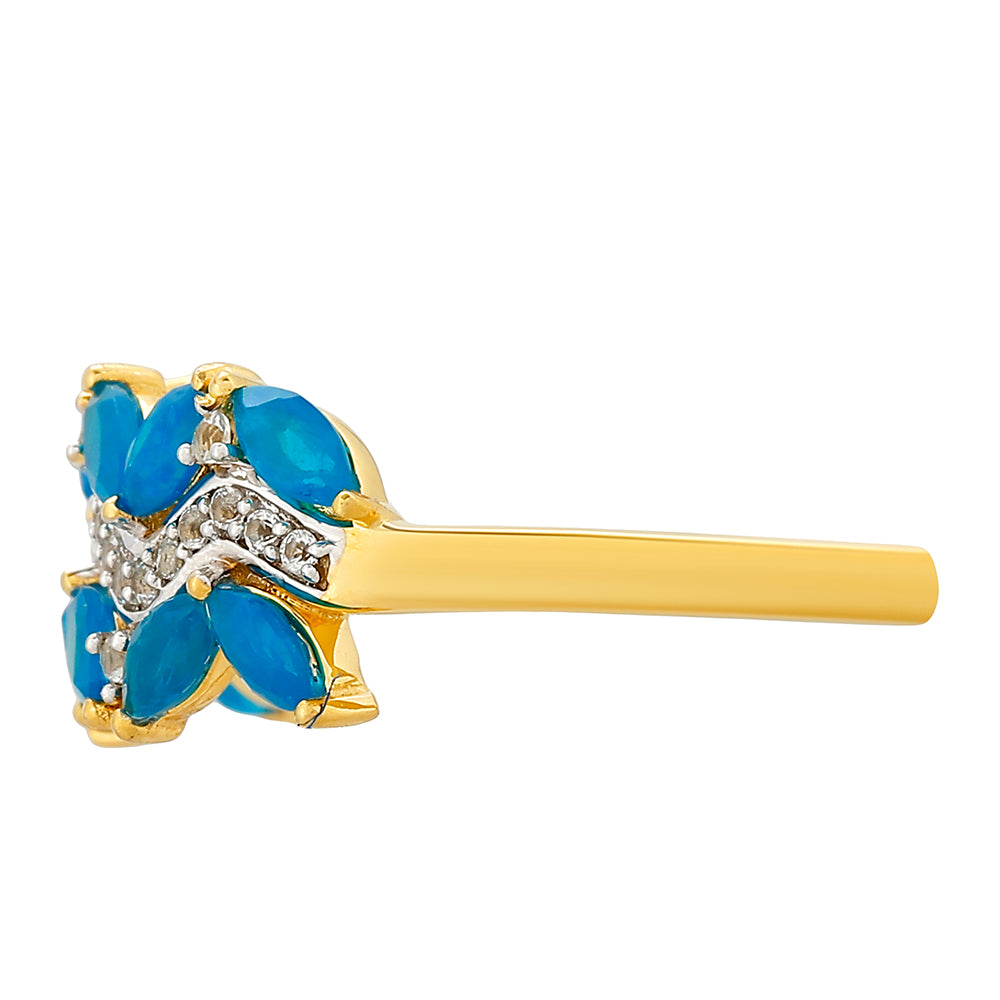 Anel de Prata com Banho de Ouro com Opala Azul Paraib da Etiópia e Topázio Branco