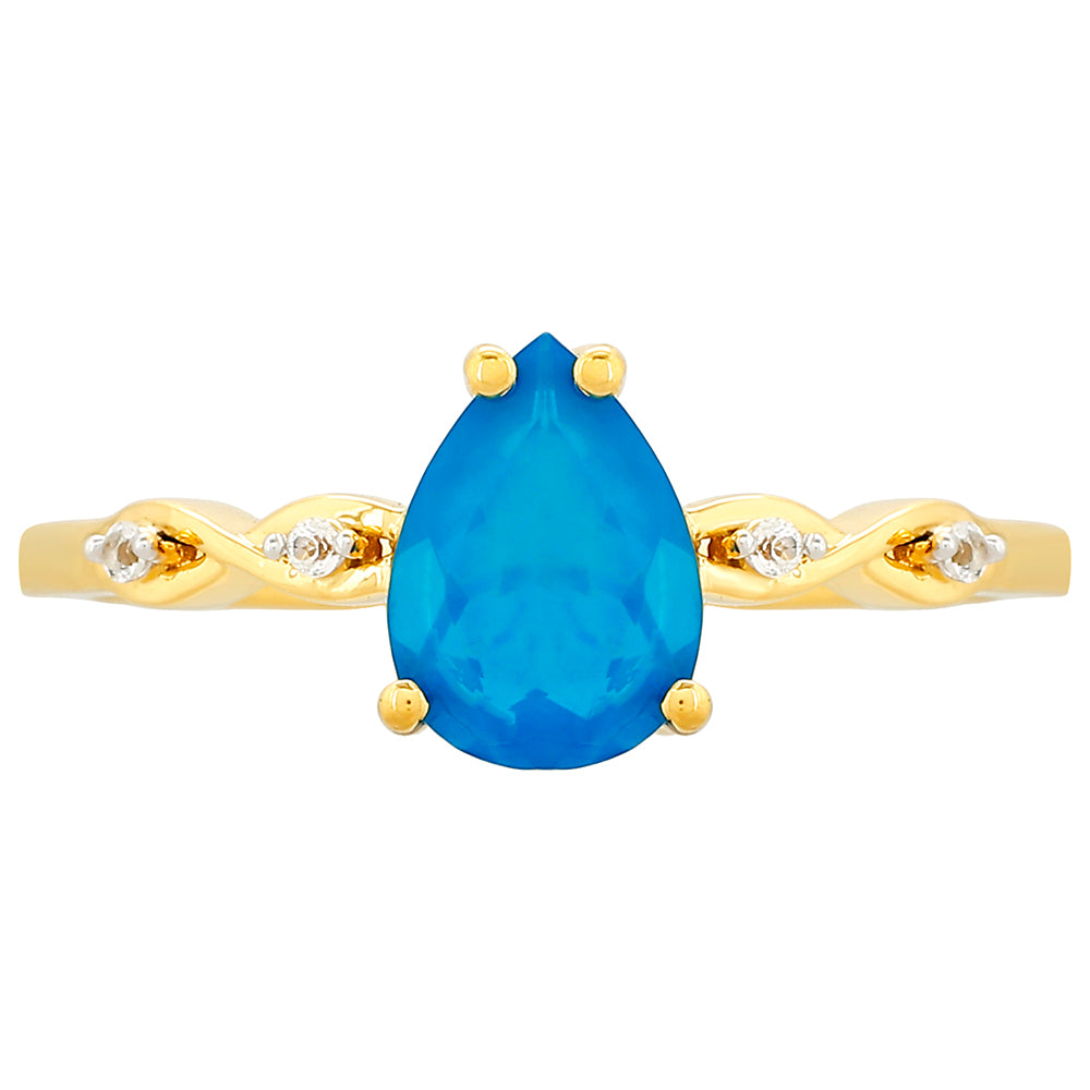 Anel de Prata com Banho de Ouro com Opala Azul Paraib da Etiópia e Topázio Branco 1 