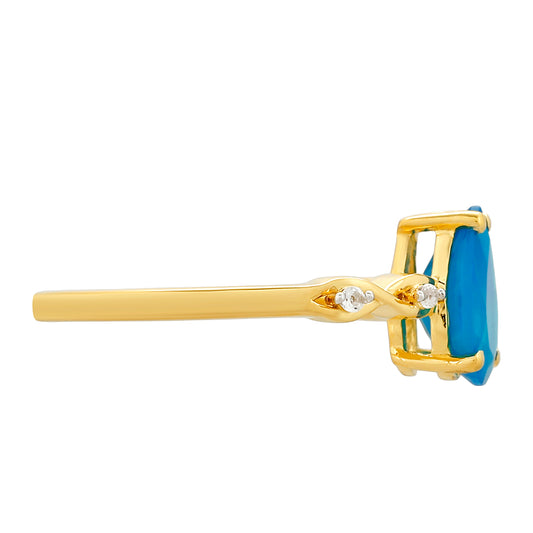 Anel de Prata com Banho de Ouro com Opala Azul Paraib da Etiópia e Topázio Branco