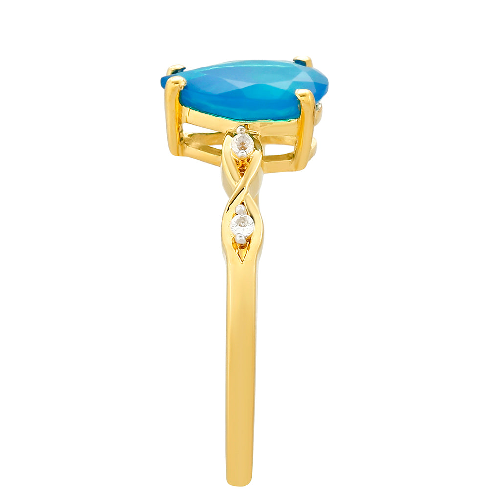 Anel de Prata com Banho de Ouro com Opala Azul Paraib da Etiópia e Topázio Branco