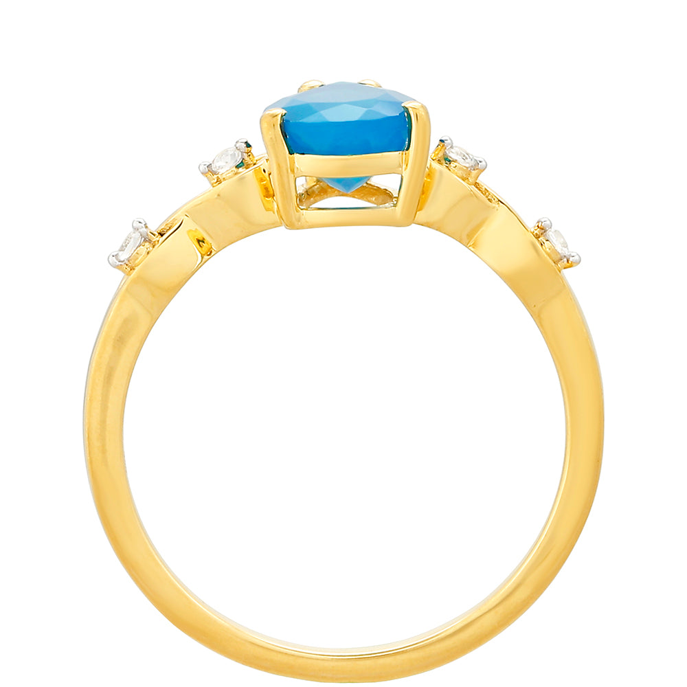 Anel de Prata com Banho de Ouro com Opala Azul Paraib da Etiópia e Topázio Branco