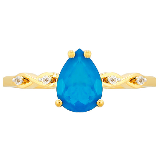 Anel de Prata com Banho de Ouro com Opala Azul Paraib da Etiópia e Topázio Branco