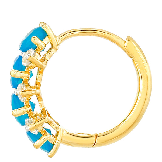 Brincos de Prata com Banho de Ouro com Opala Azul Paraib da Etiópia e Topázio Branco