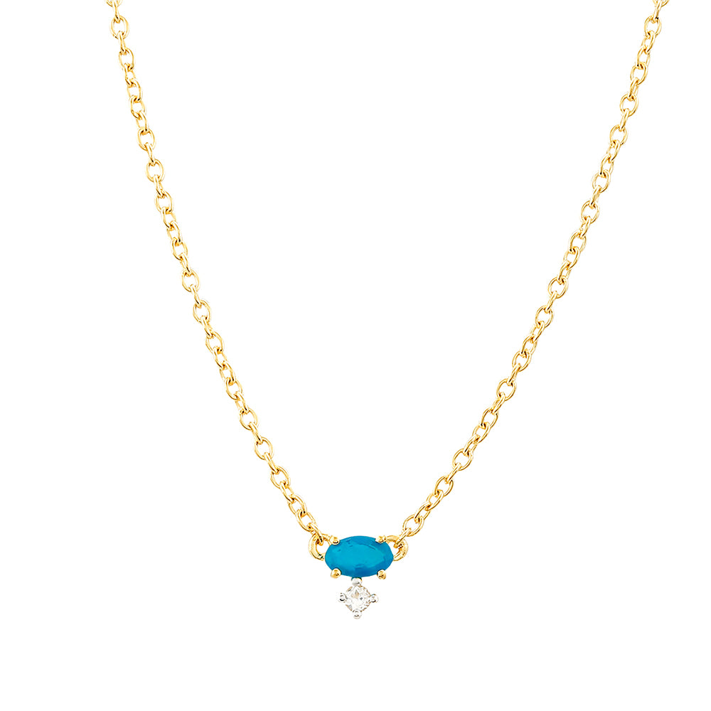 Colar de Prata com Banho de Ouro com Opala Azul Paraib da Etiópia e Topázio Branco