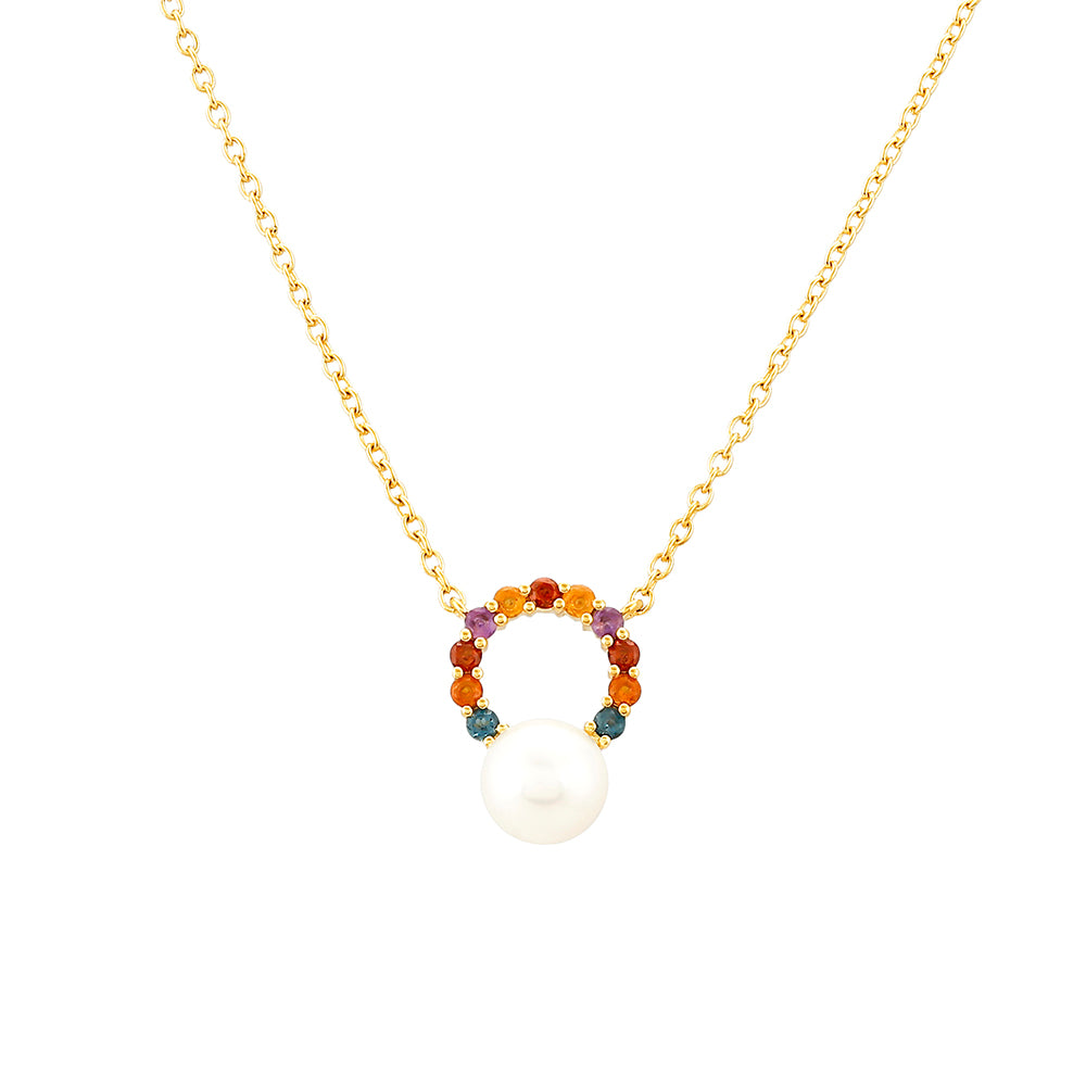 Colar de Prata com Banho de Ouro com Ametista e Citrino Madeira  Contraste: Cabeca de Veado (800)