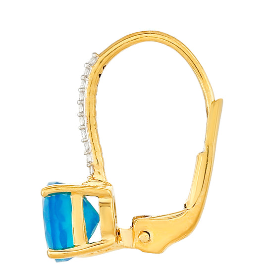 Brincos de Prata com Banho de Ouro com Opala Azul Paraib da Etiópia e Topázio Branco