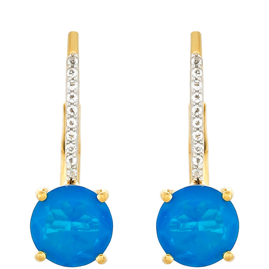 Brincos de Prata com Banho de Ouro com Opala Azul Paraib da Etiópia e Topázio Branco