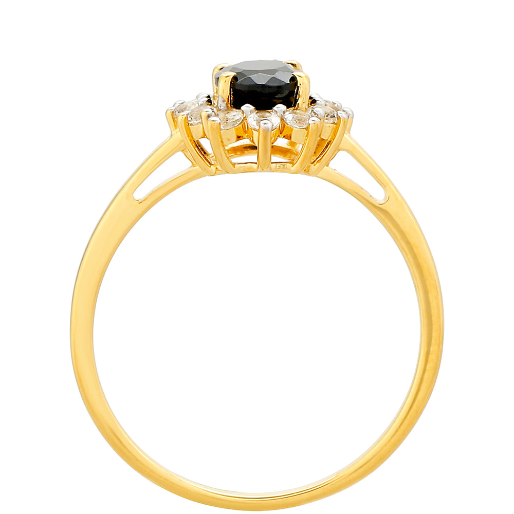 Anel de Prata com Banho de Ouro com Turmalina Preta e Topázio Branco 4 