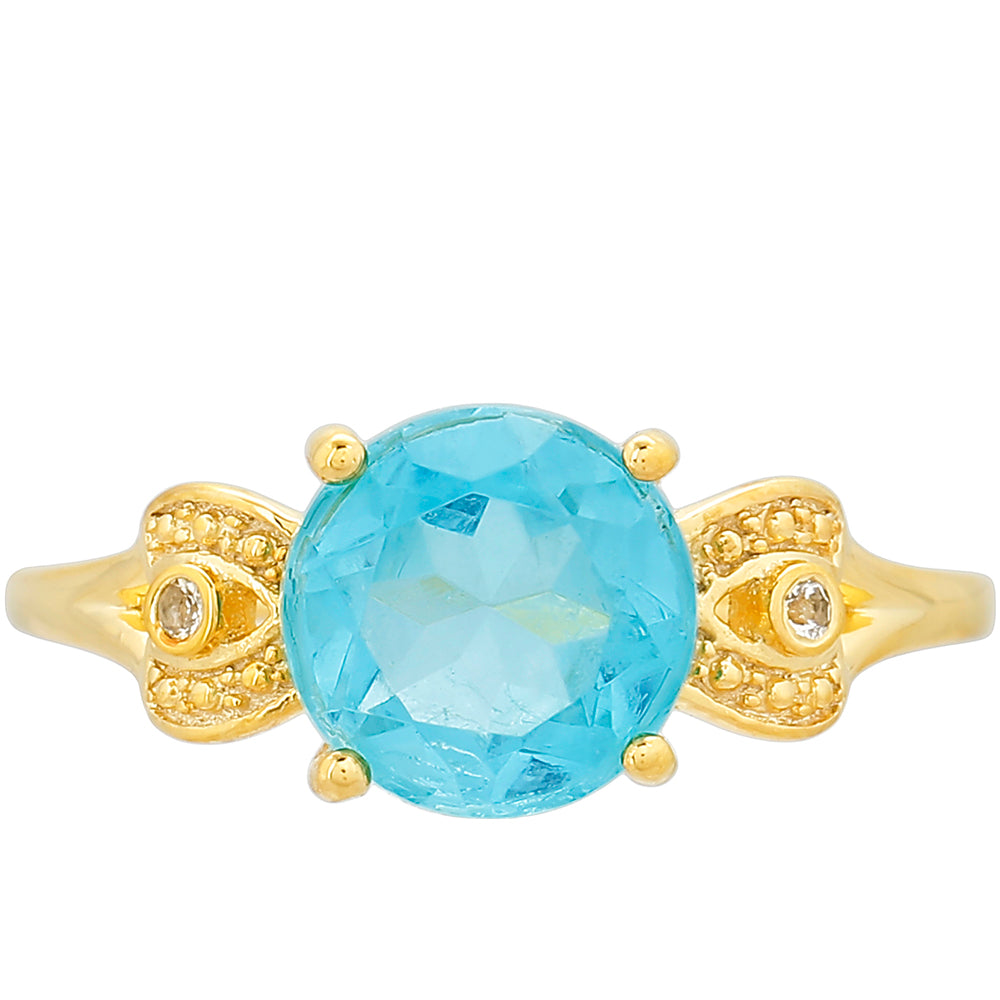 Anel de Prata com Banho de Ouro com Quartzo de Paraíba e Topázio Branco 1 