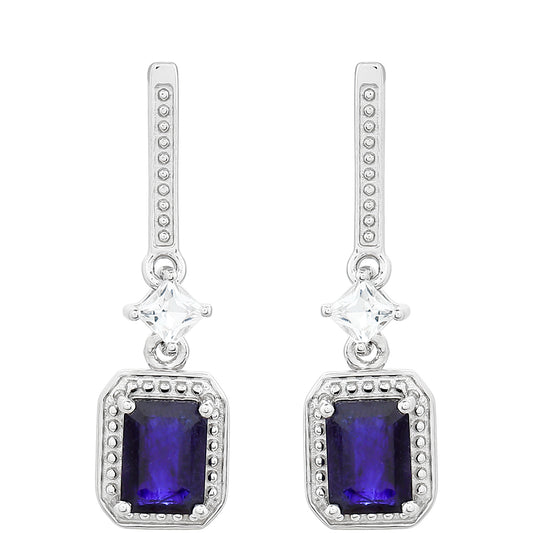 Brincos de Prata com Safira da Tailândia e Topázio Branco