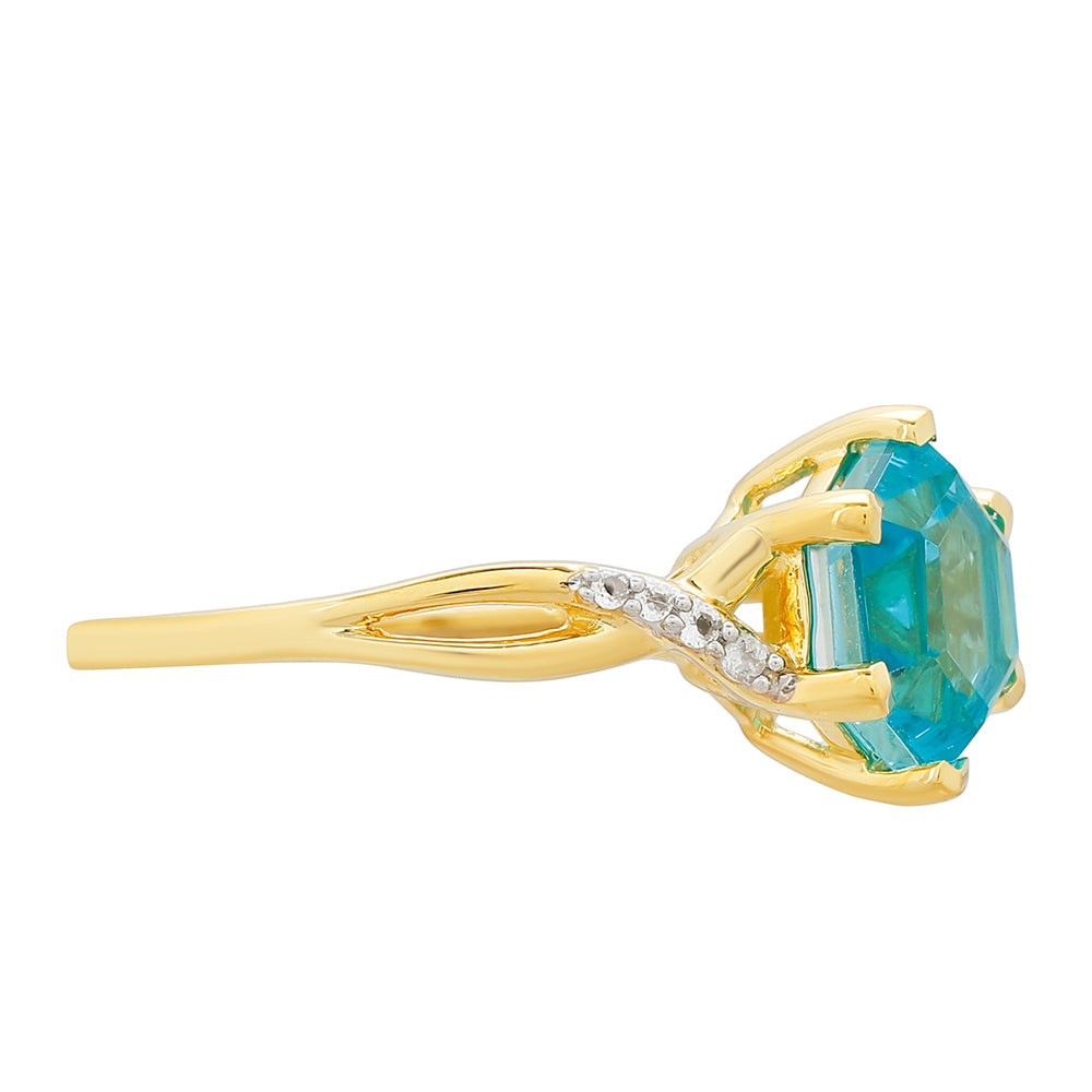 Anel de Prata com Banho de Ouro com Quartzo de Paraíba e Topázio Branco 2 