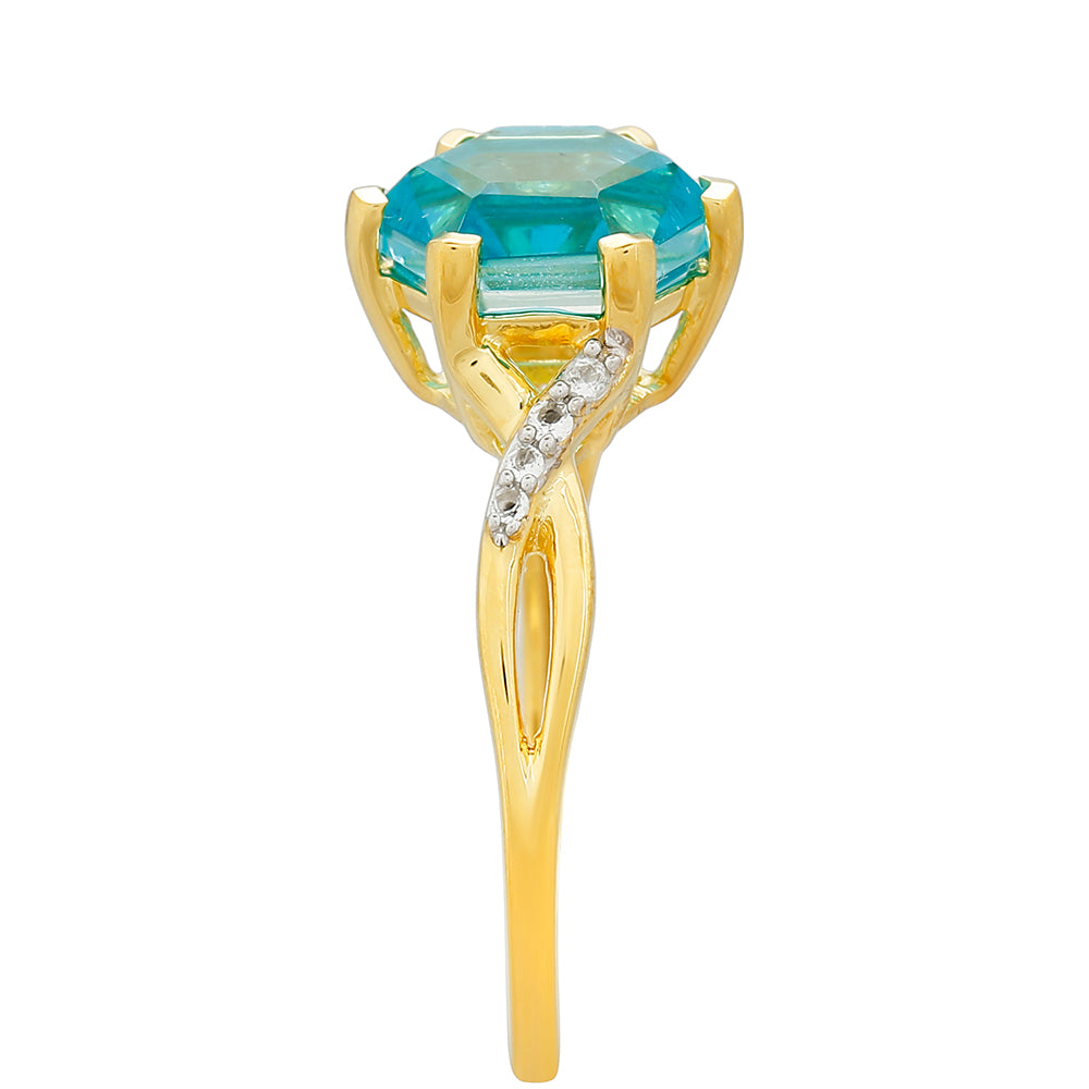 Anel de Prata com Banho de Ouro com Quartzo de Paraíba e Topázio Branco 3 