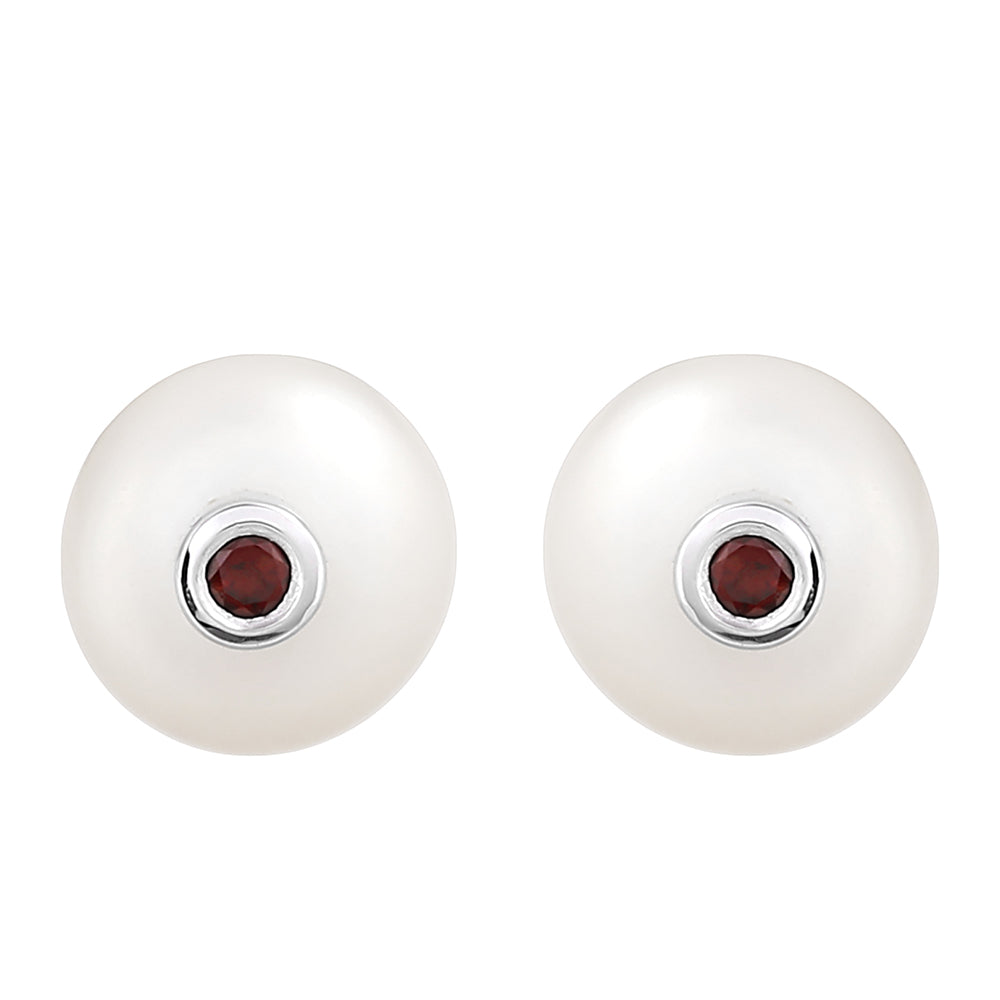 Brincos de Prata com Granada e Pérola de Água Doce Branca