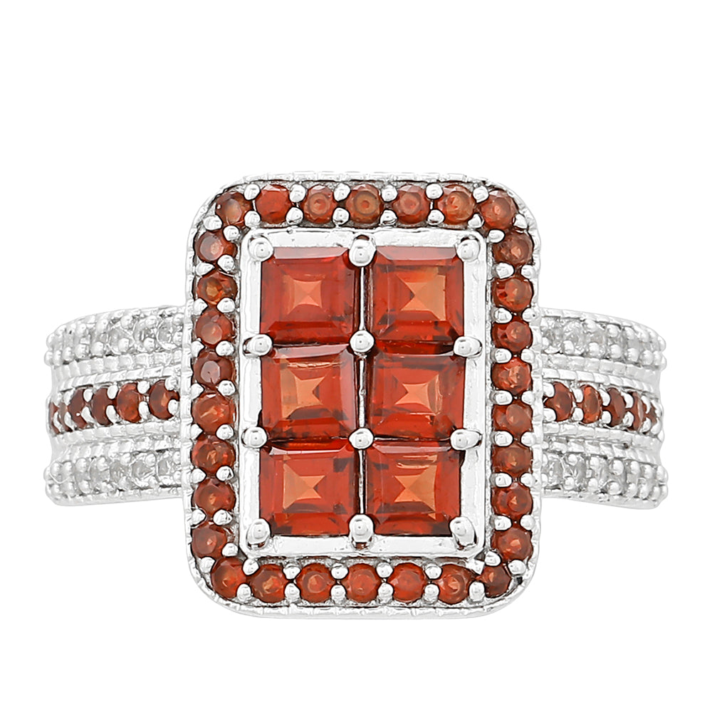 Anel de Prata com Granada e Topázio Branco  Contraste: Cabeca de Veado (800)