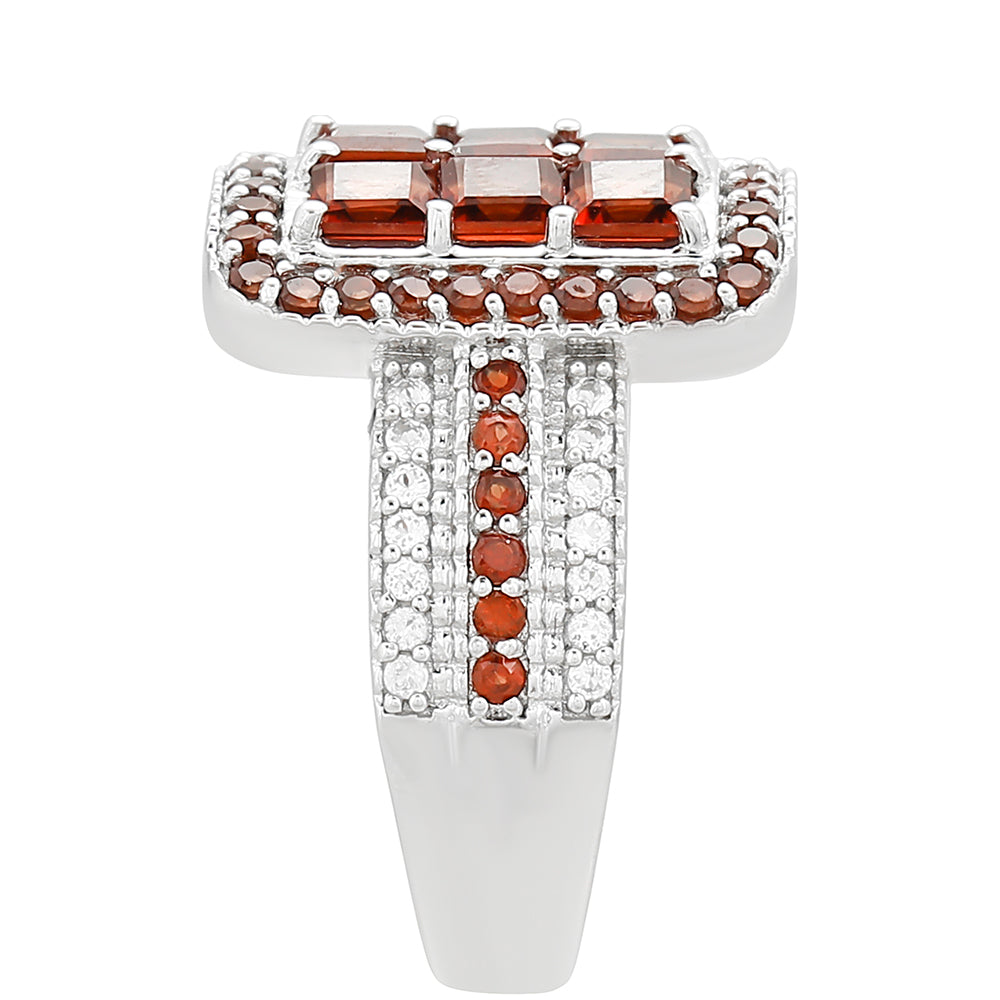 Anel de Prata com Granada e Topázio Branco  Contraste: Cabeca de Veado (800) 3 