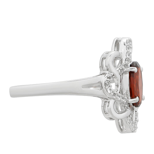 Anel de Prata com Granada e Topázio Branco