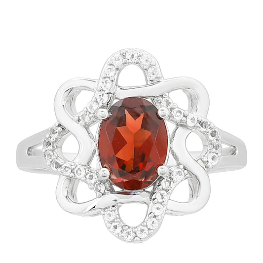 Anel de Prata com Granada e Topázio Branco