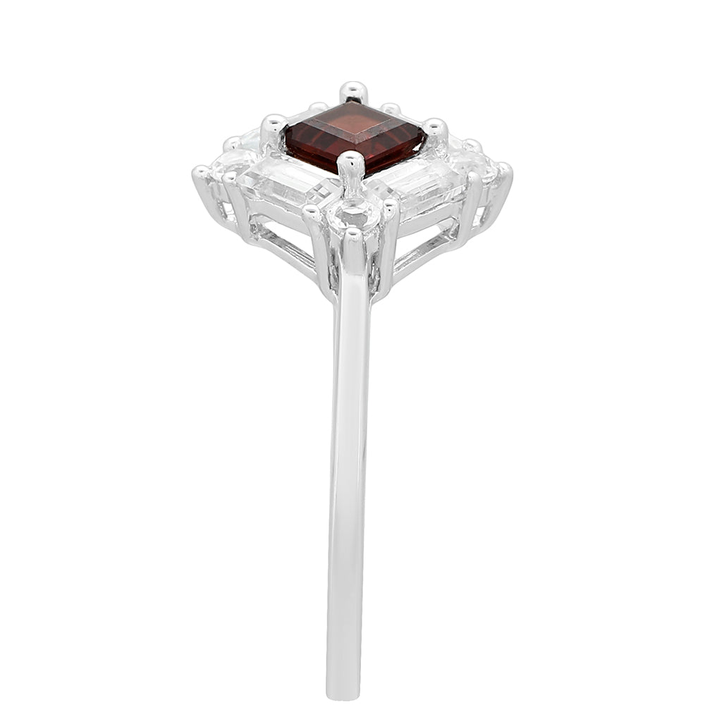 Anel de Prata com Granada e Topázio Branco 3 