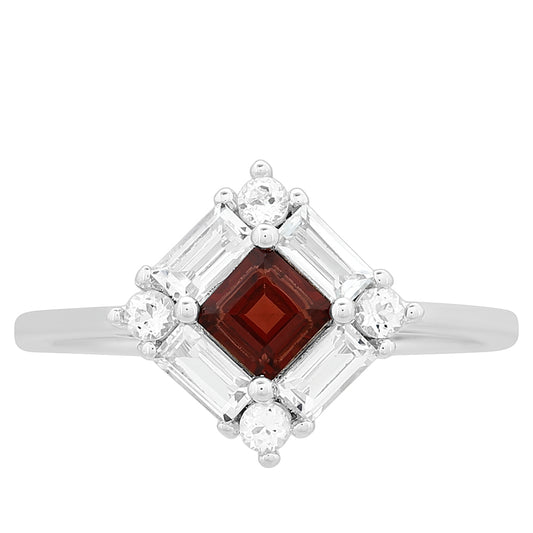 Anel de Prata com Granada e Topázio Branco