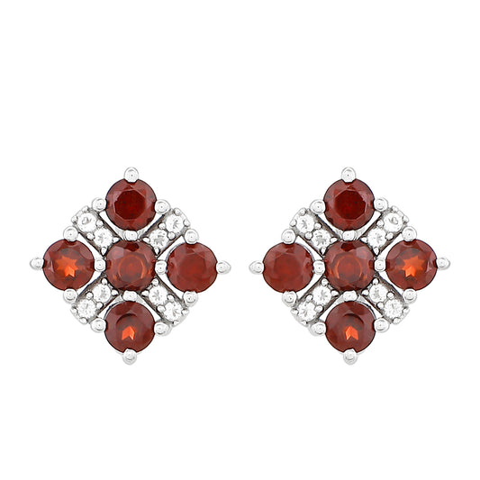 Brincos de Prata com Granada e Topázio Branco